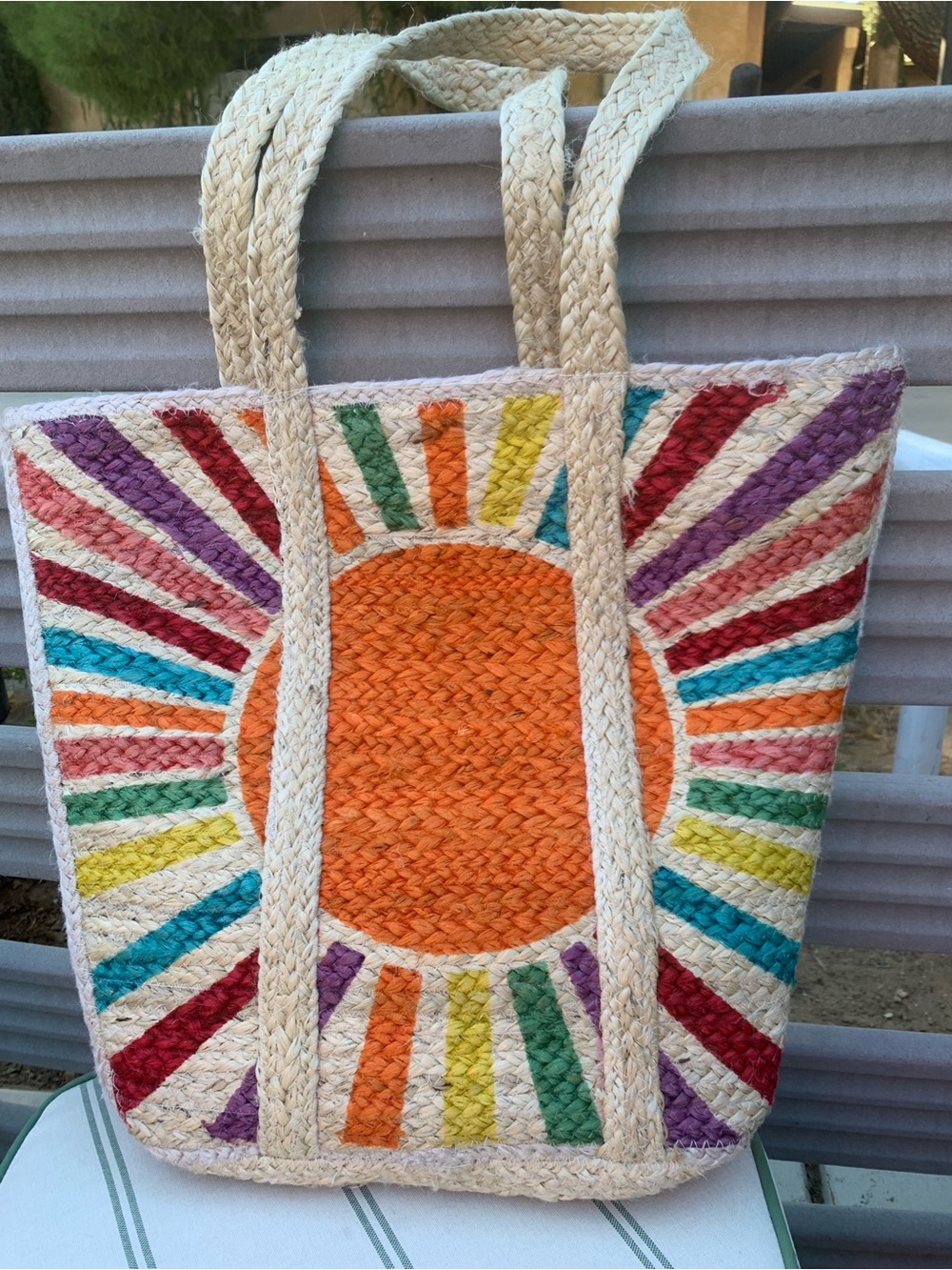 NWT Woven Sunburst Straw Sun Jute Tote - Multicolor